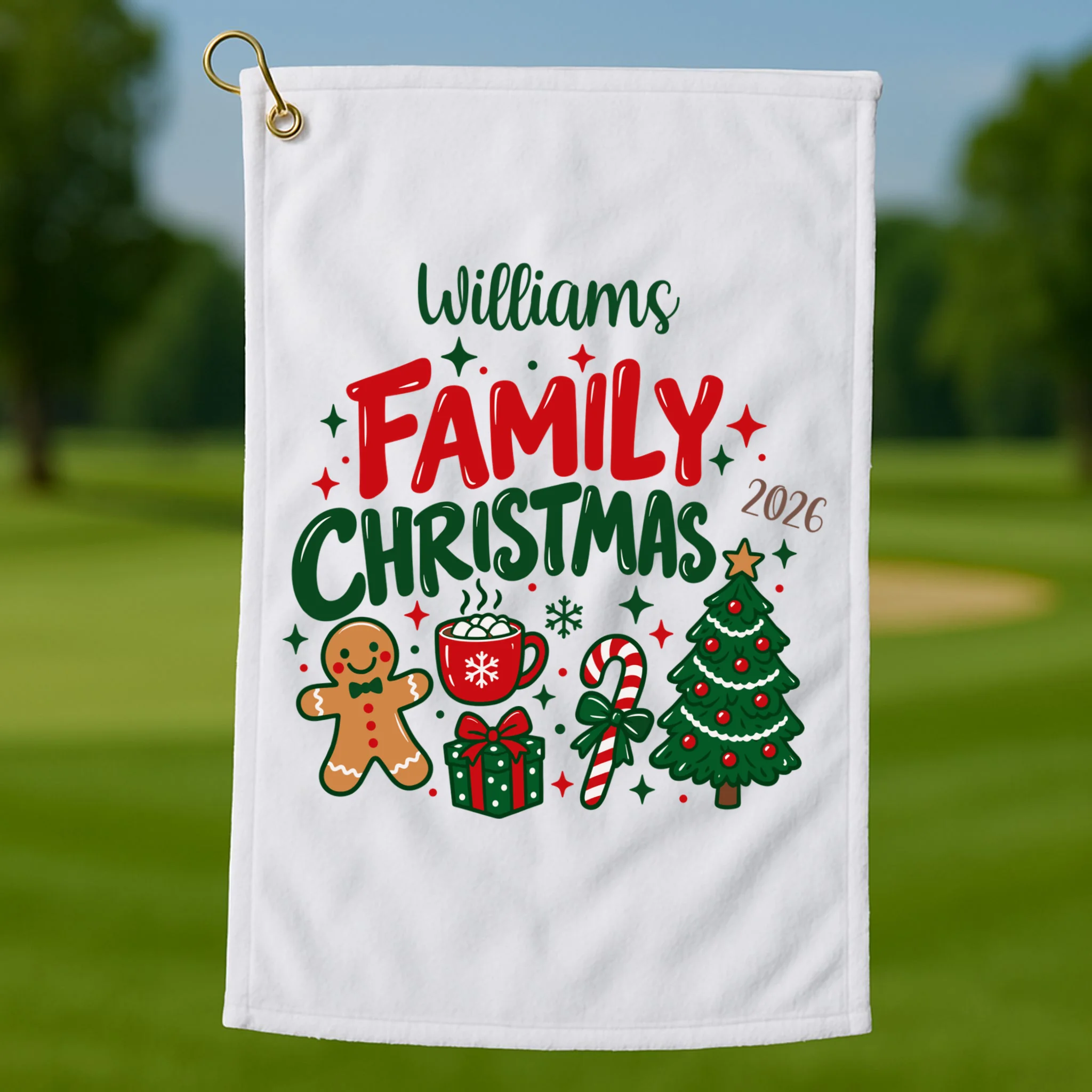 Custom Personalized Family Christmas Doodle Golf Towel - Front 1
