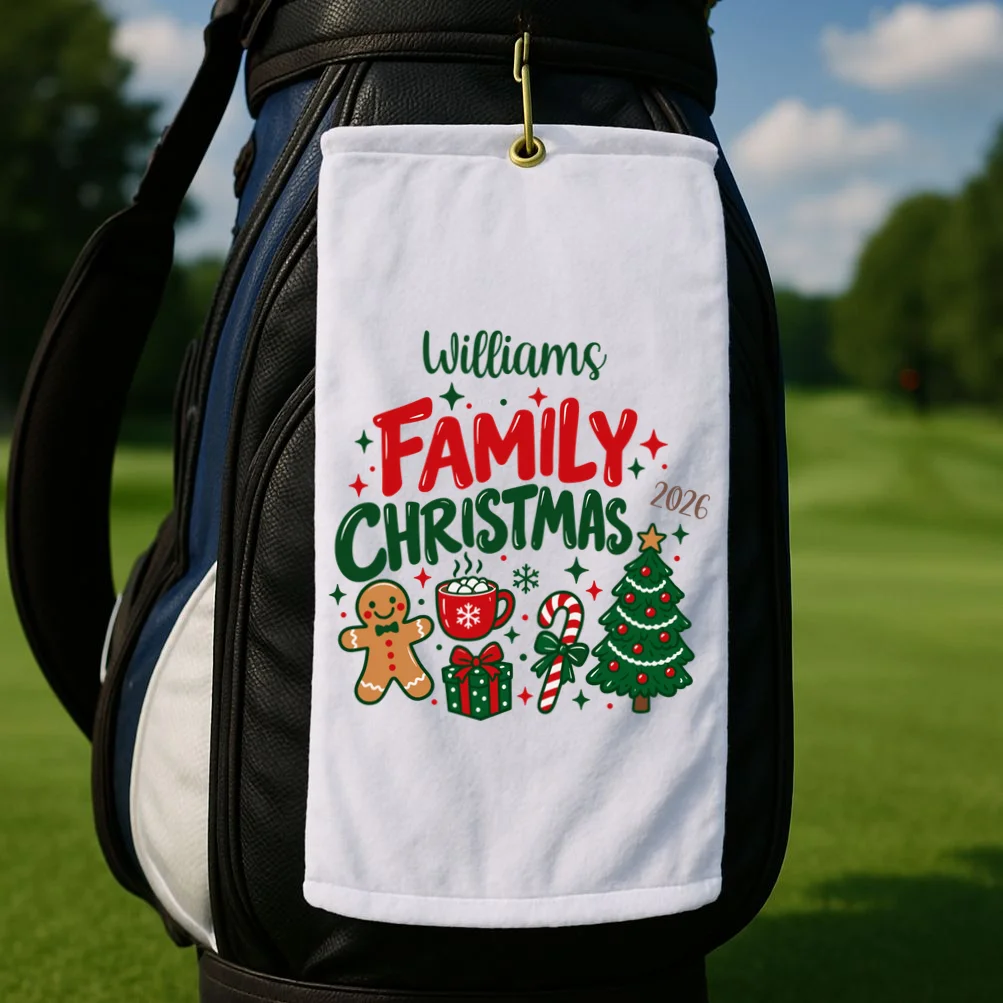 Custom Personalized Family Christmas Doodle Golf Towel - Front 2