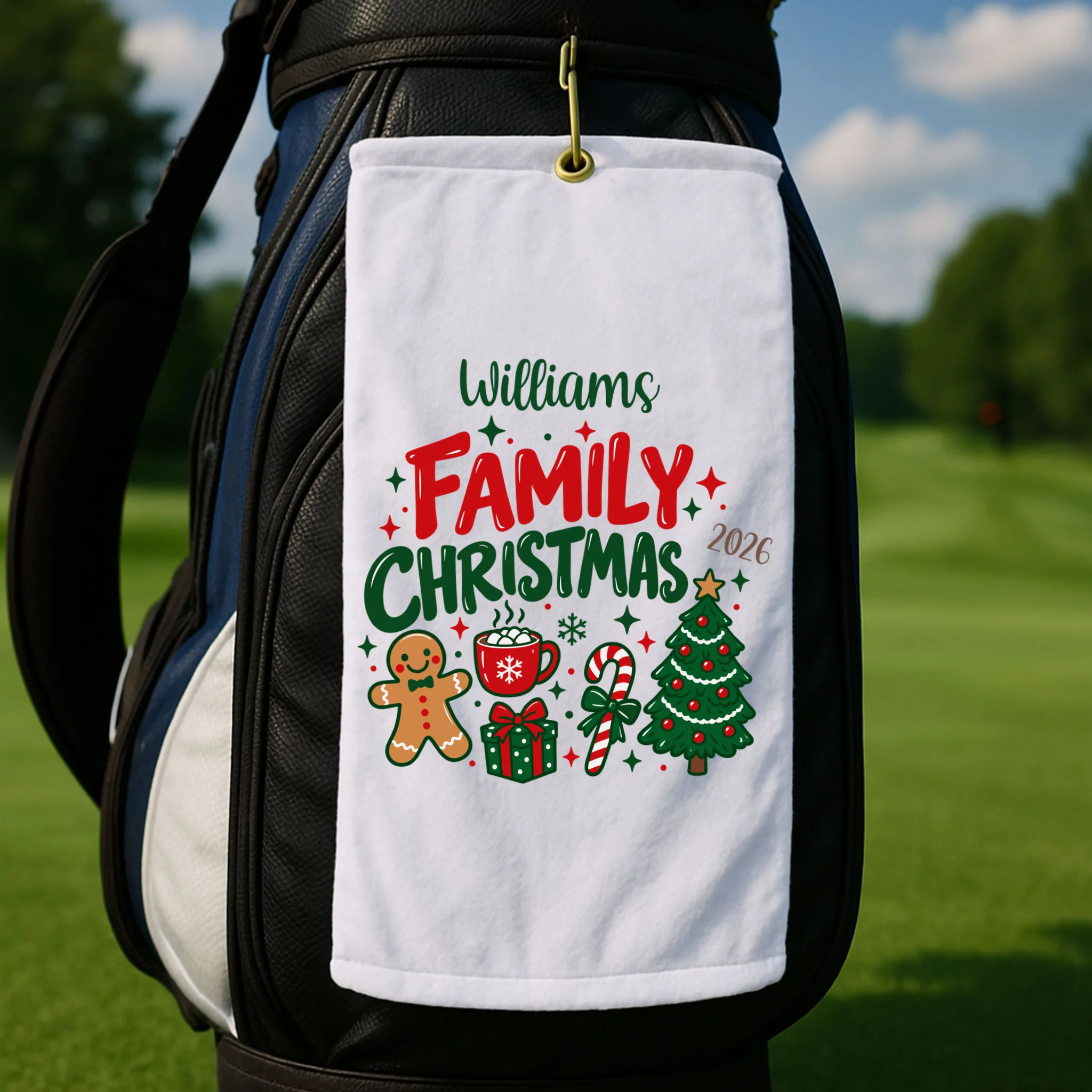 Custom Personalized Family Christmas Doodle Golf Towel - Front 2