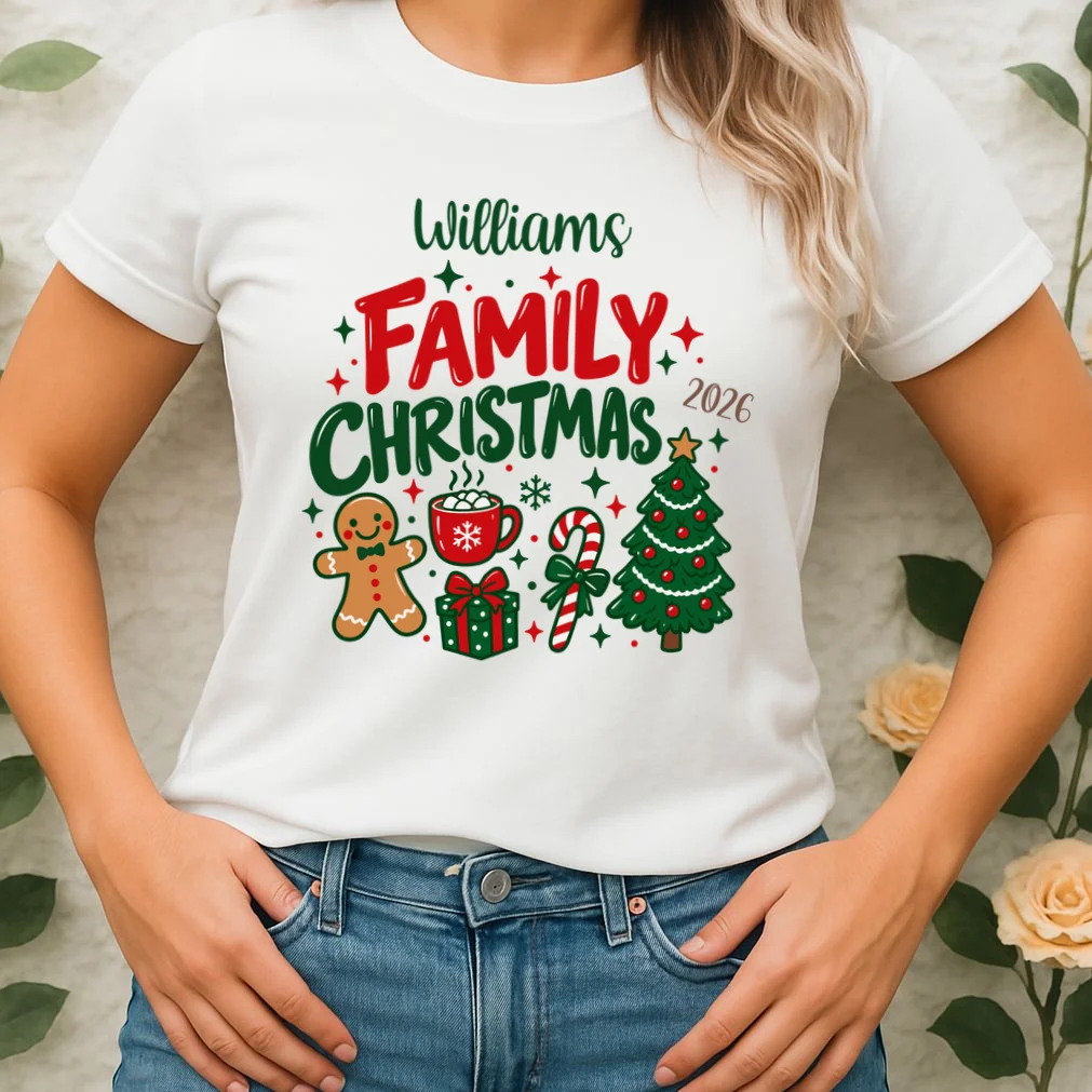 Custom Personalized Family Christmas Doodle Women's T-Shirt - Front 1