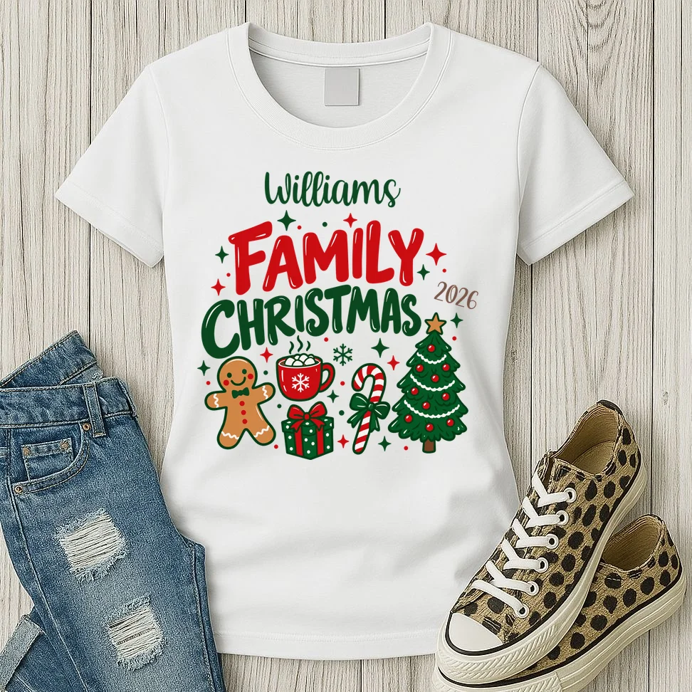Custom Personalized Family Christmas Doodle Women's T-Shirt - Front 2