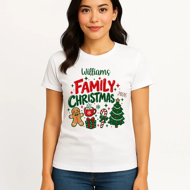 Custom Personalized Family Christmas Doodle Women's T-Shirt - Front 3