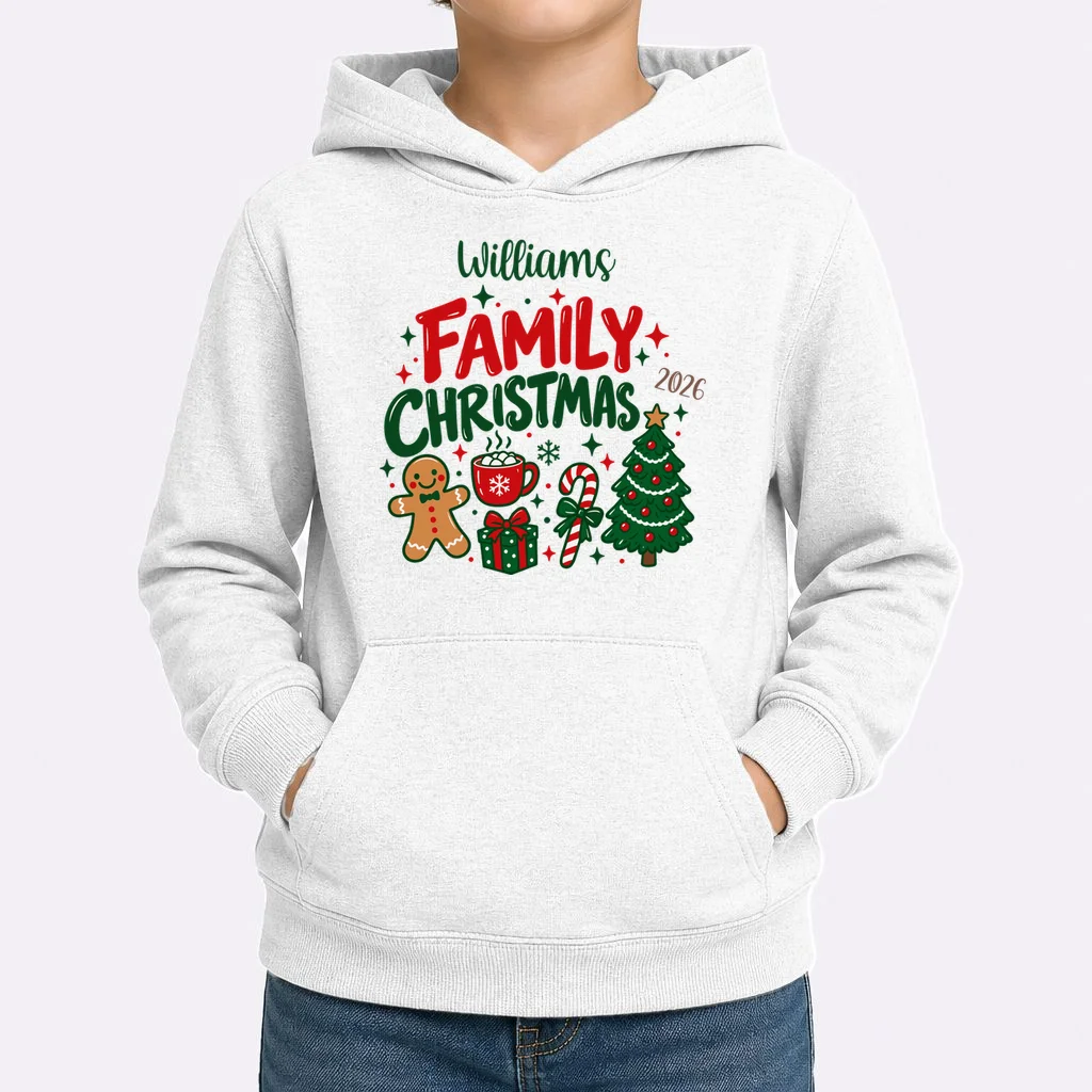 Custom Personalized Family Christmas Doodle Kids Hoodie - Front 1