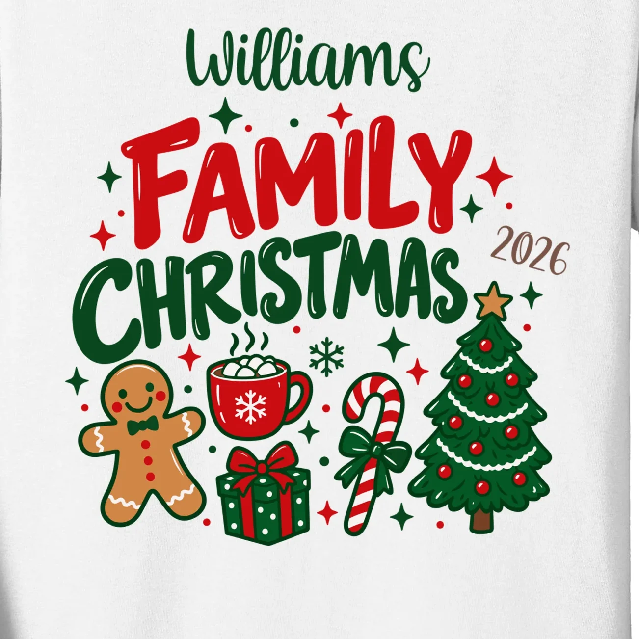 Custom Personalized Family Christmas Doodle Kids Long Sleeve Shirt - Front - Close-up