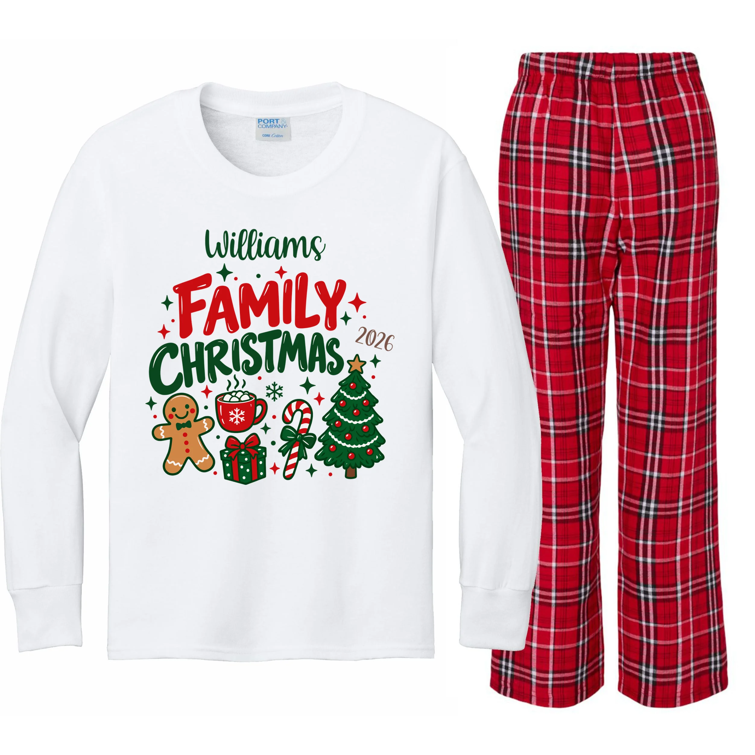 Custom Personalized Family Christmas Doodle Kids Long Sleeve Pajamas Front