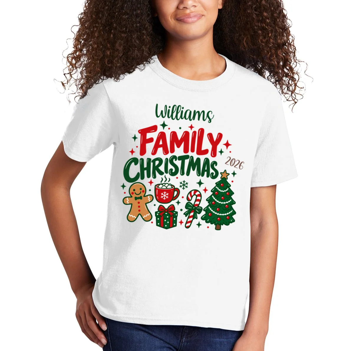 Custom Personalized Family Christmas Doodle Kids T-Shirt - Front 1
