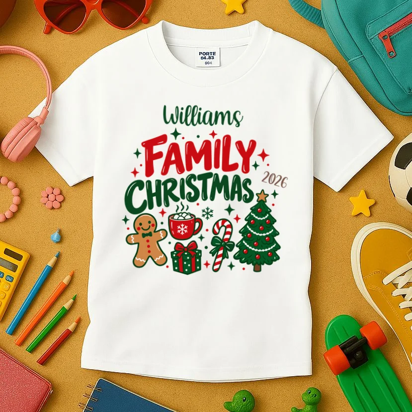 Custom Personalized Family Christmas Doodle Kids T-Shirt - Front 2