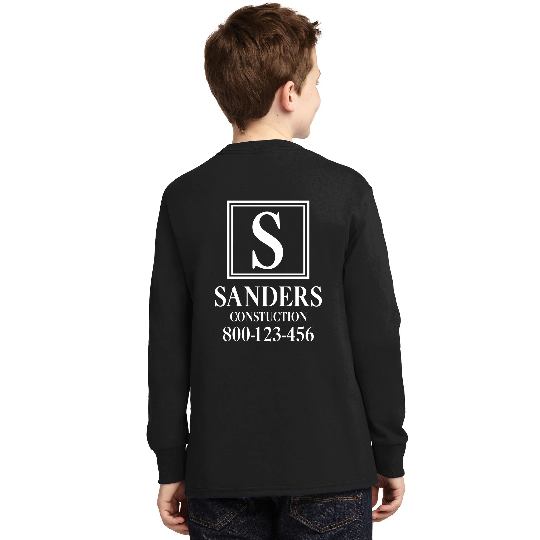 Custom Initial Custom Company Name Kids Long Sleeve Shirt - Back - Close-up
