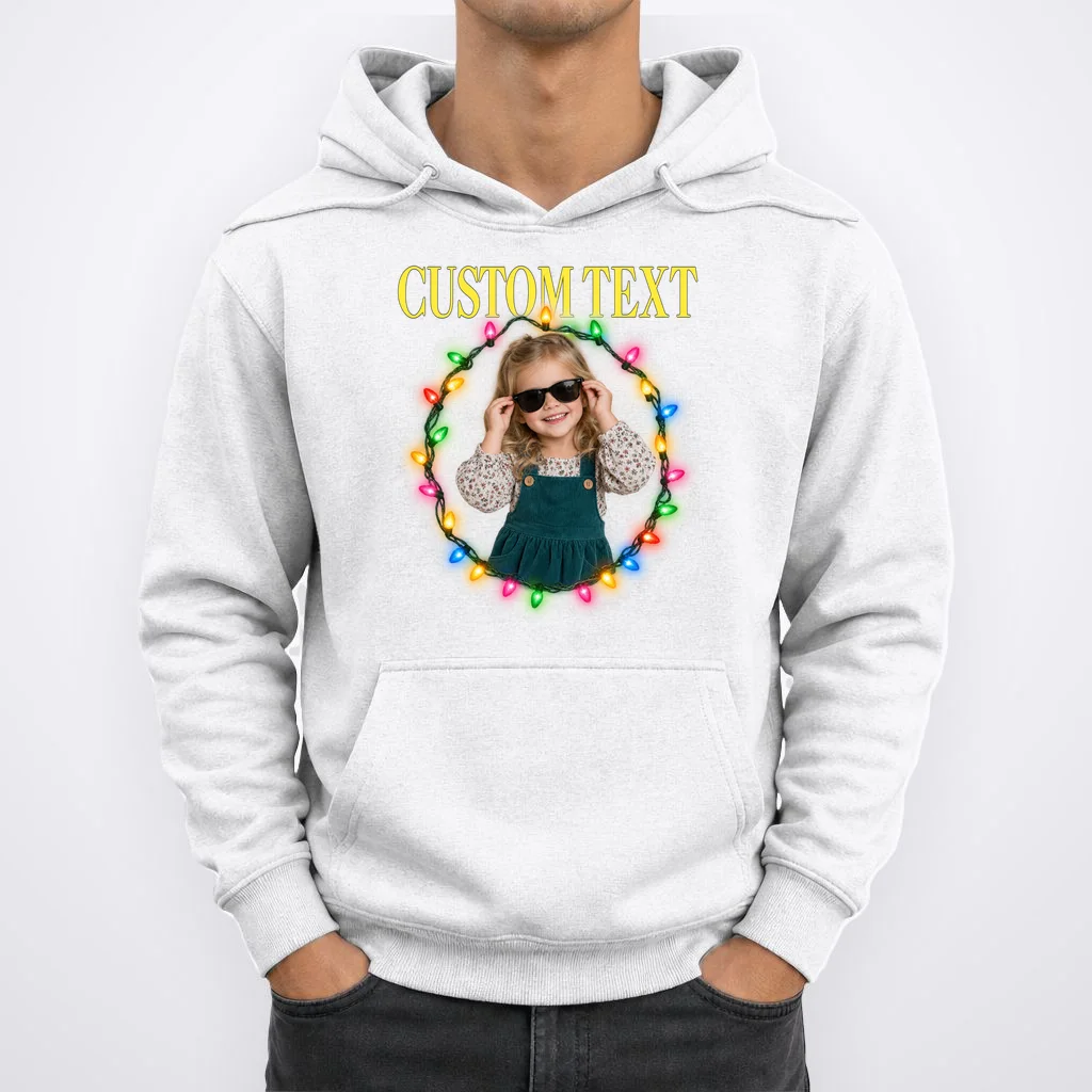 Custom Photo Christmas Personalized Text Gift - Vintage Christmas Lights Photo Collage Design Men's Hoodie - Front 1