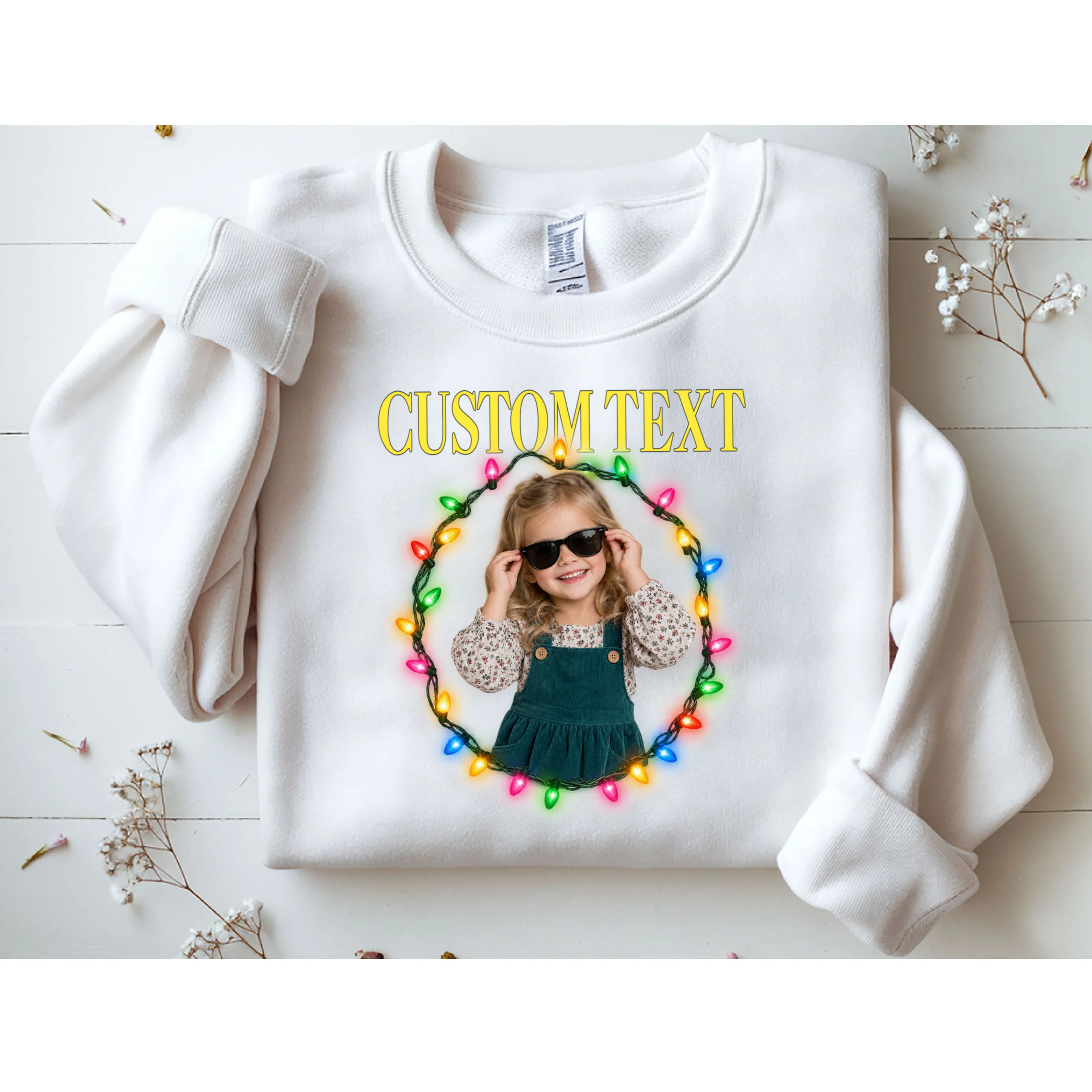 Custom Photo Christmas Personalized Text Gift - Vintage Christmas Lights Photo Collage Design Men's Sweatshirt - Front 1