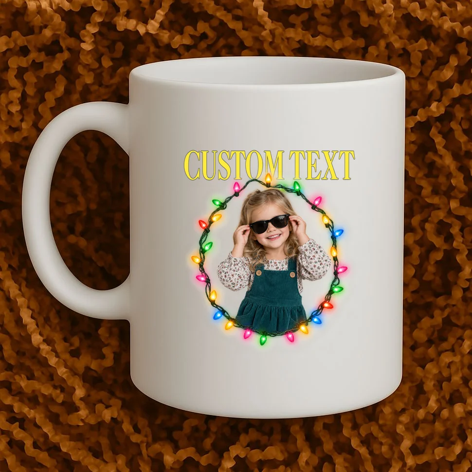 Custom Photo Christmas Personalized Text Gift - Vintage Christmas Lights Photo Collage Design Mug - Front 1