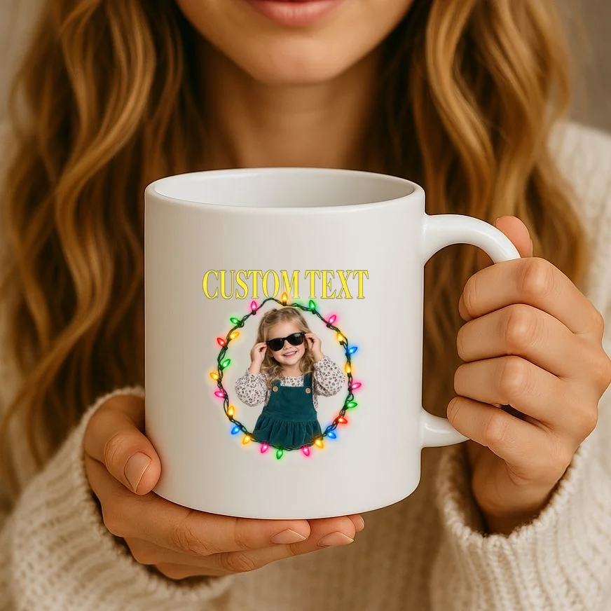 Custom Photo Christmas Personalized Text Gift - Vintage Christmas Lights Photo Collage Design Mug - Front 2
