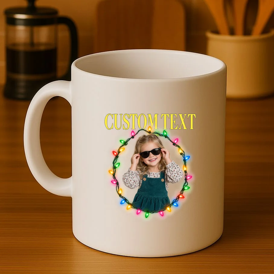 Custom Photo Christmas Personalized Text Gift - Vintage Christmas Lights Photo Collage Design Mug - Front 3