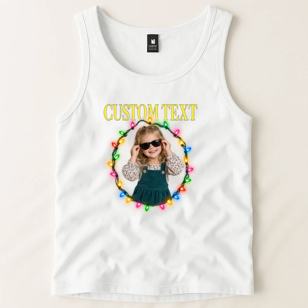 Custom Photo Christmas Personalized Text Gift - Vintage Christmas Lights Photo Collage Design Men's Tank Top - Front 1
