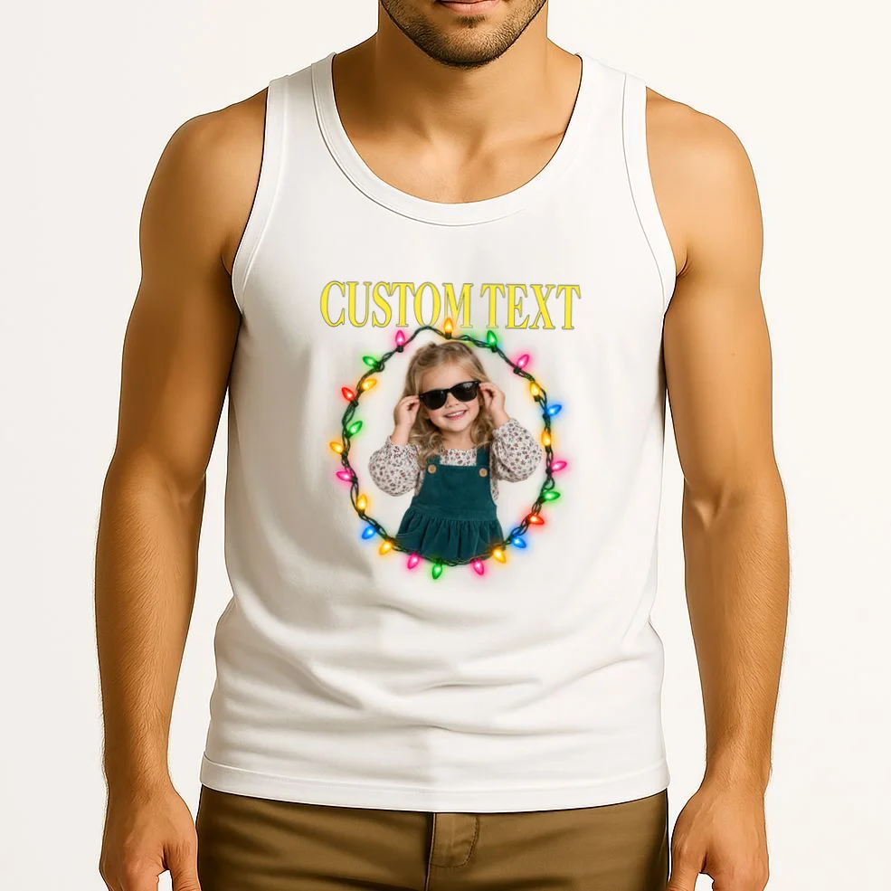 Custom Photo Christmas Personalized Text Gift - Vintage Christmas Lights Photo Collage Design Men's Tank Top - Front 2