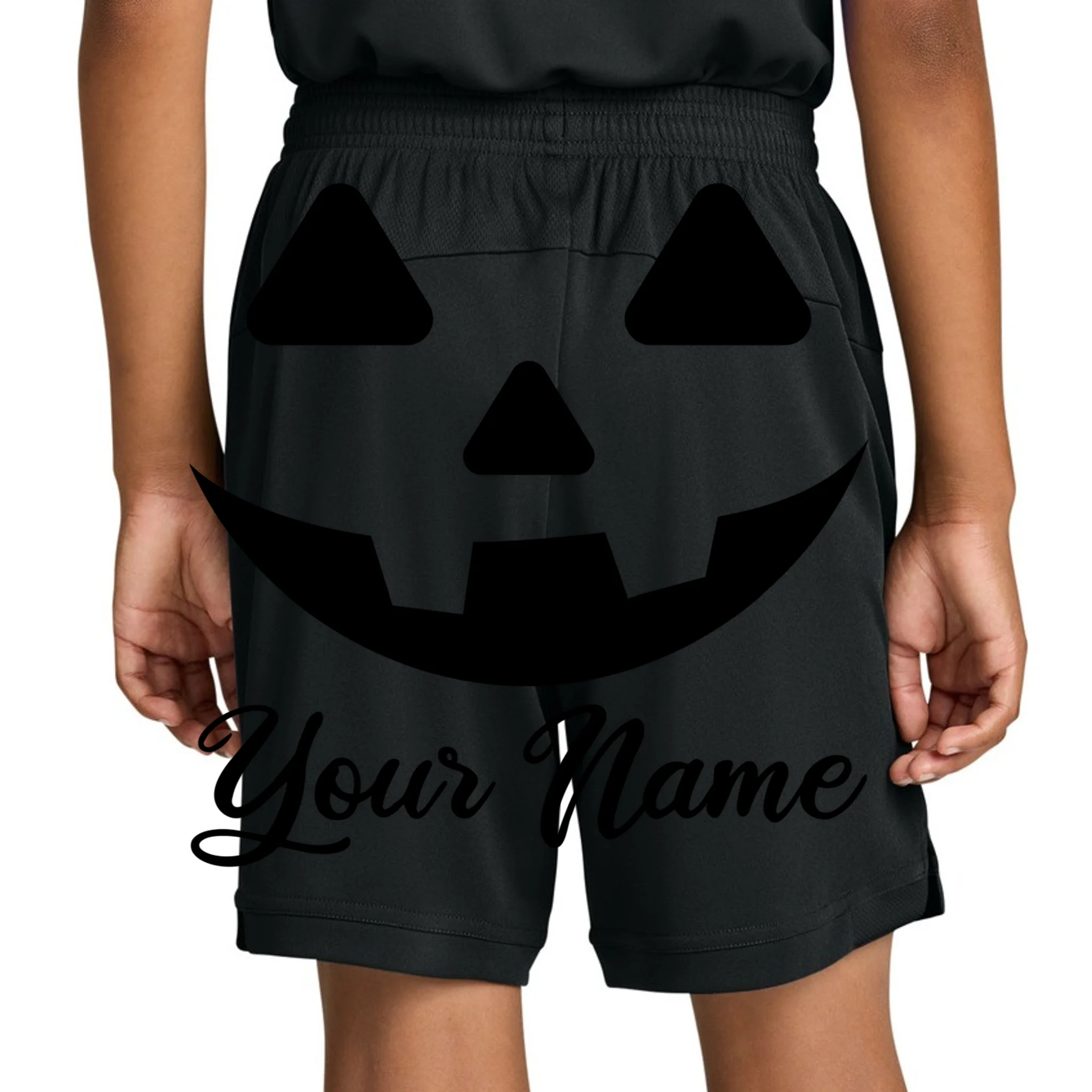 Personalized Jack O'Lantern Halloween Kids Shorts Custom Name - Back 1