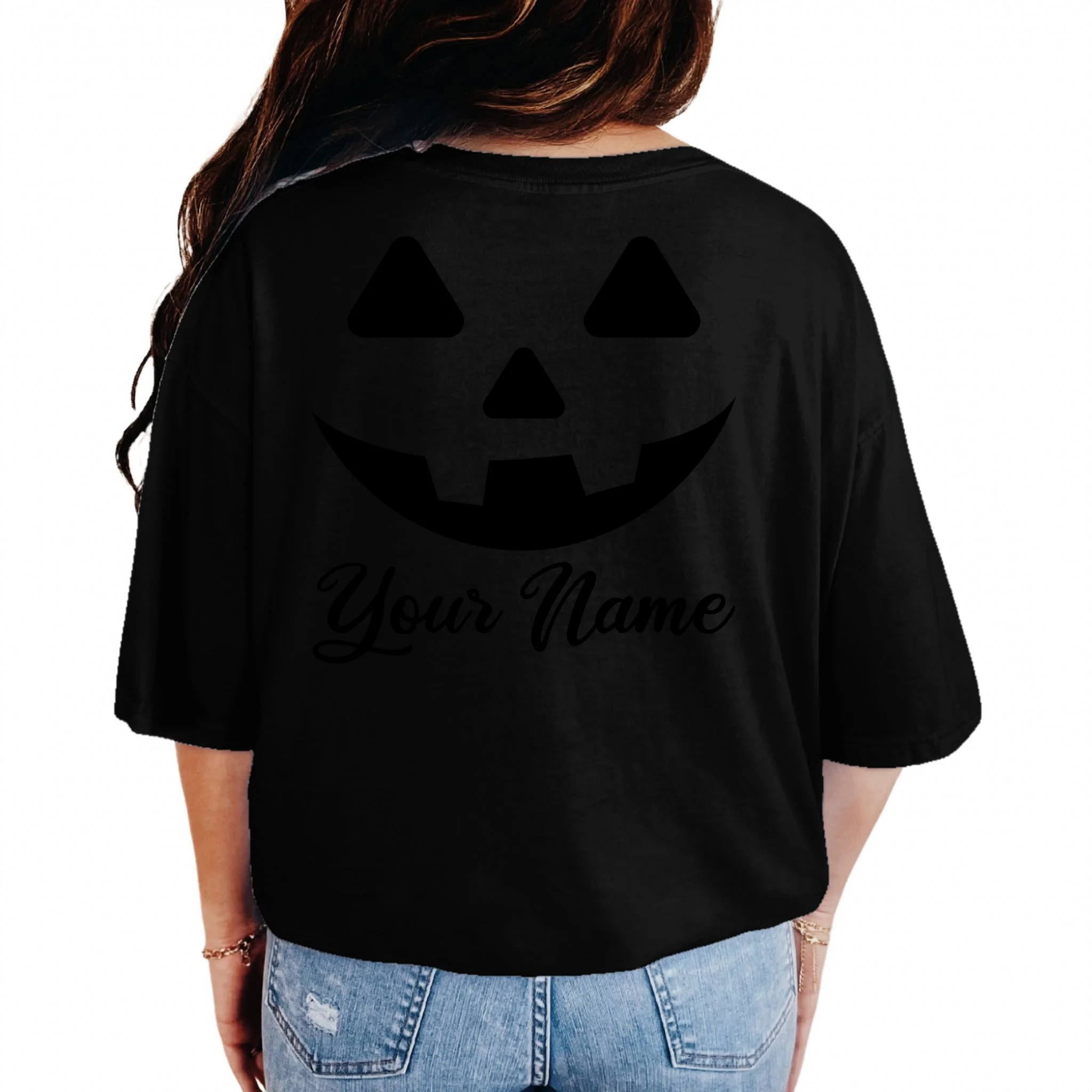 Personalized Jack O'Lantern Halloween T-Shirt Custom Name - Back