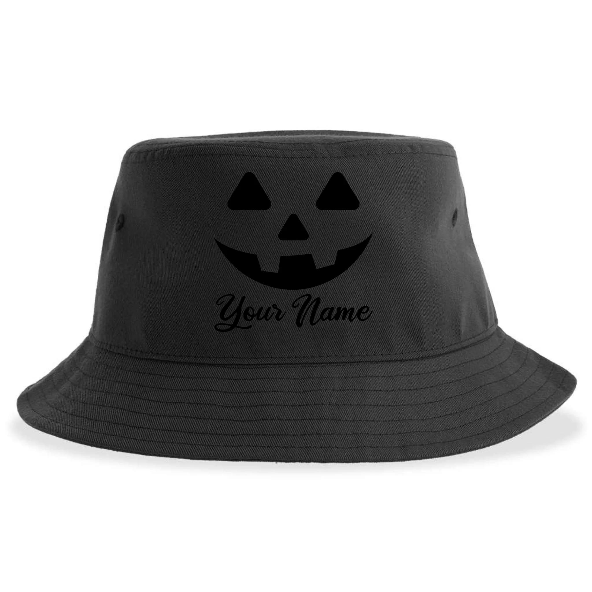 Personalized Jack O'Lantern Halloween Bucket Hat Custom Name - Back - Close-up