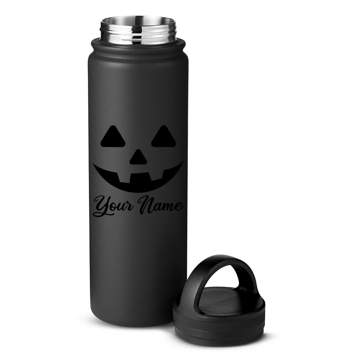 Personalized Jack O'Lantern Halloween 24oz Water Bottle Custom Name - Back - Close-up