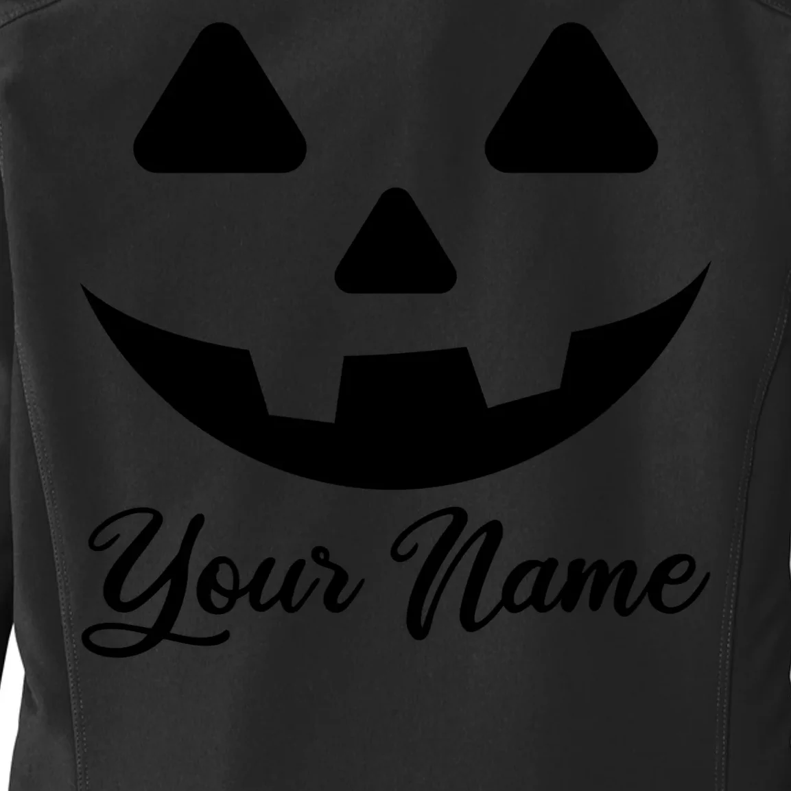 Personalized Jack O'Lantern Halloween Women's Soft Jacket Custom Name - Back - Close-up