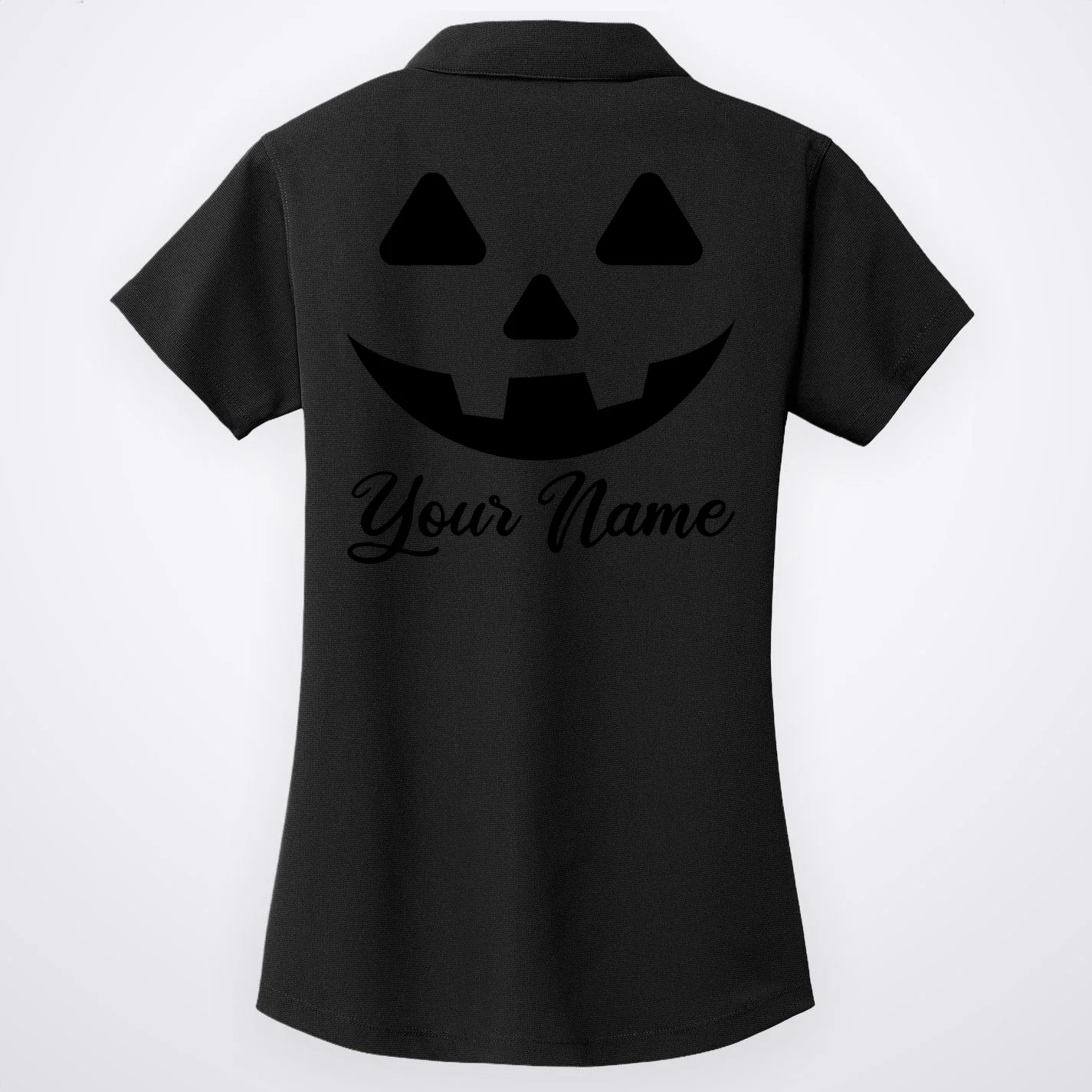 Personalized Jack O'Lantern Halloween Women's Polo Custom Name - Back - Close-up