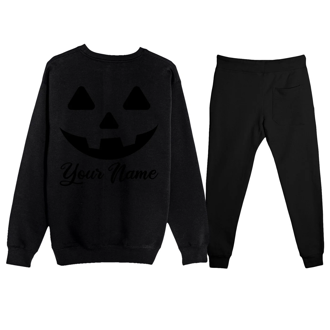 Personalized Jack O'Lantern Halloween Men's Sweatsuit Custom Name - Back - Close-up