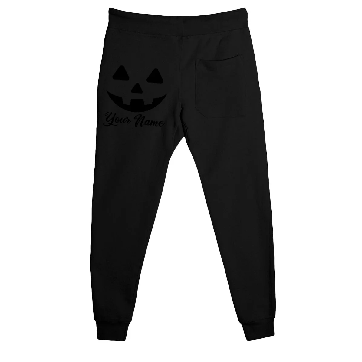 Personalized Jack O'Lantern Halloween Men's Sweatpants Custom Name - Back - Close-up