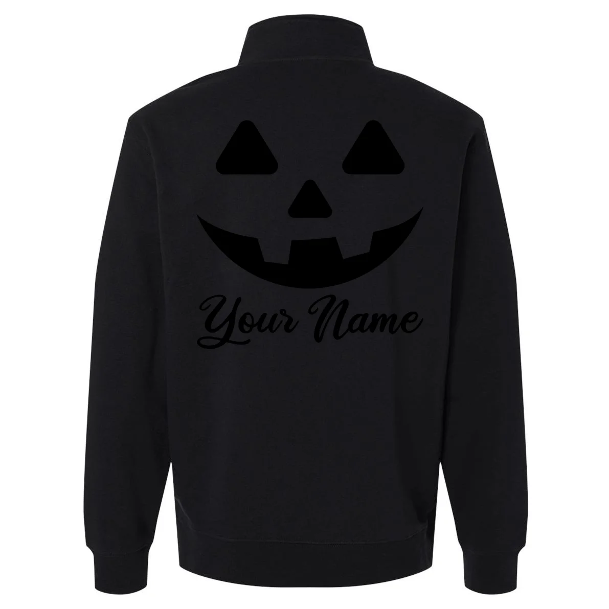 Personalized Jack O'Lantern Halloween Men's Pullover Quarter Zip Custom Name - Back - Close-up