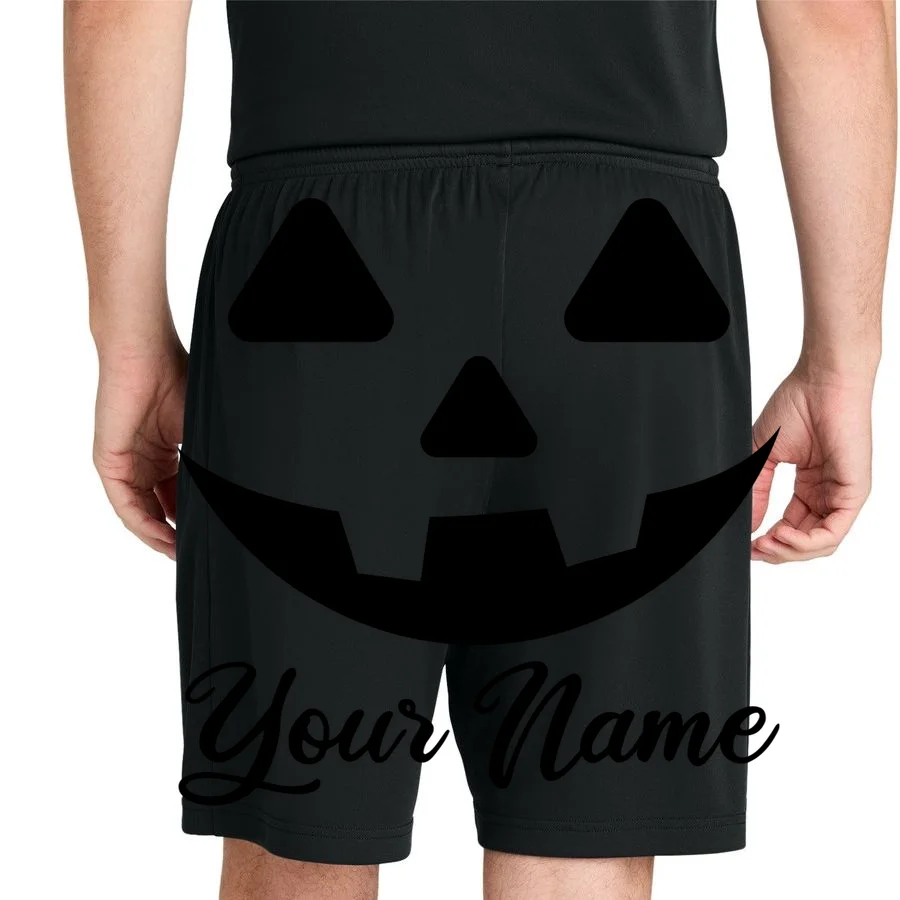 Personalized Jack O'Lantern Halloween Men's Shorts Custom Name - Back 1