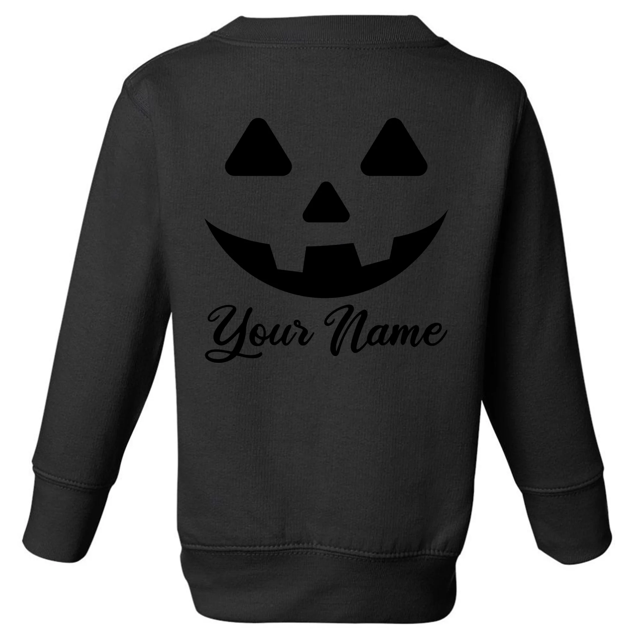 Personalized Jack O'Lantern Halloween Toddler Sweatshirt Custom Name - Back - Close-up
