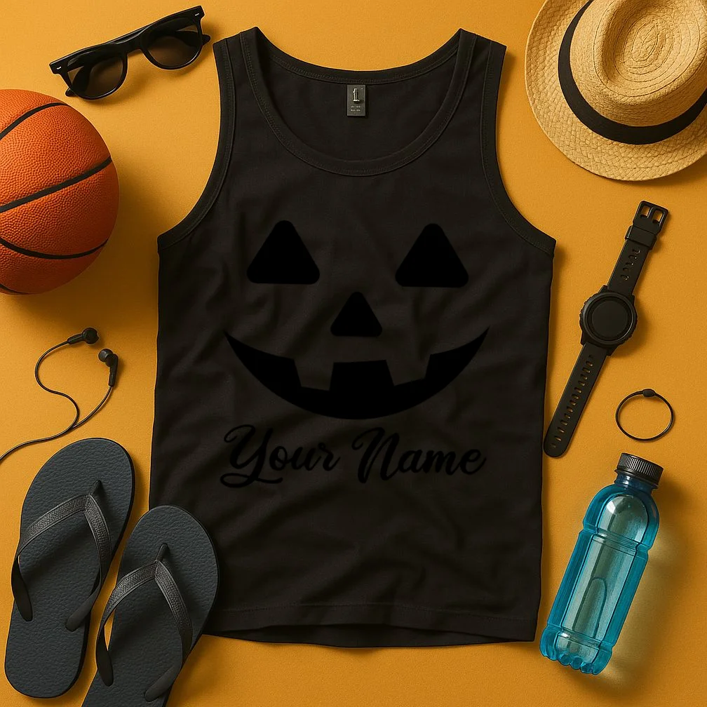 Personalized Jack O'Lantern Halloween Tank Top Custom Name - Front 3