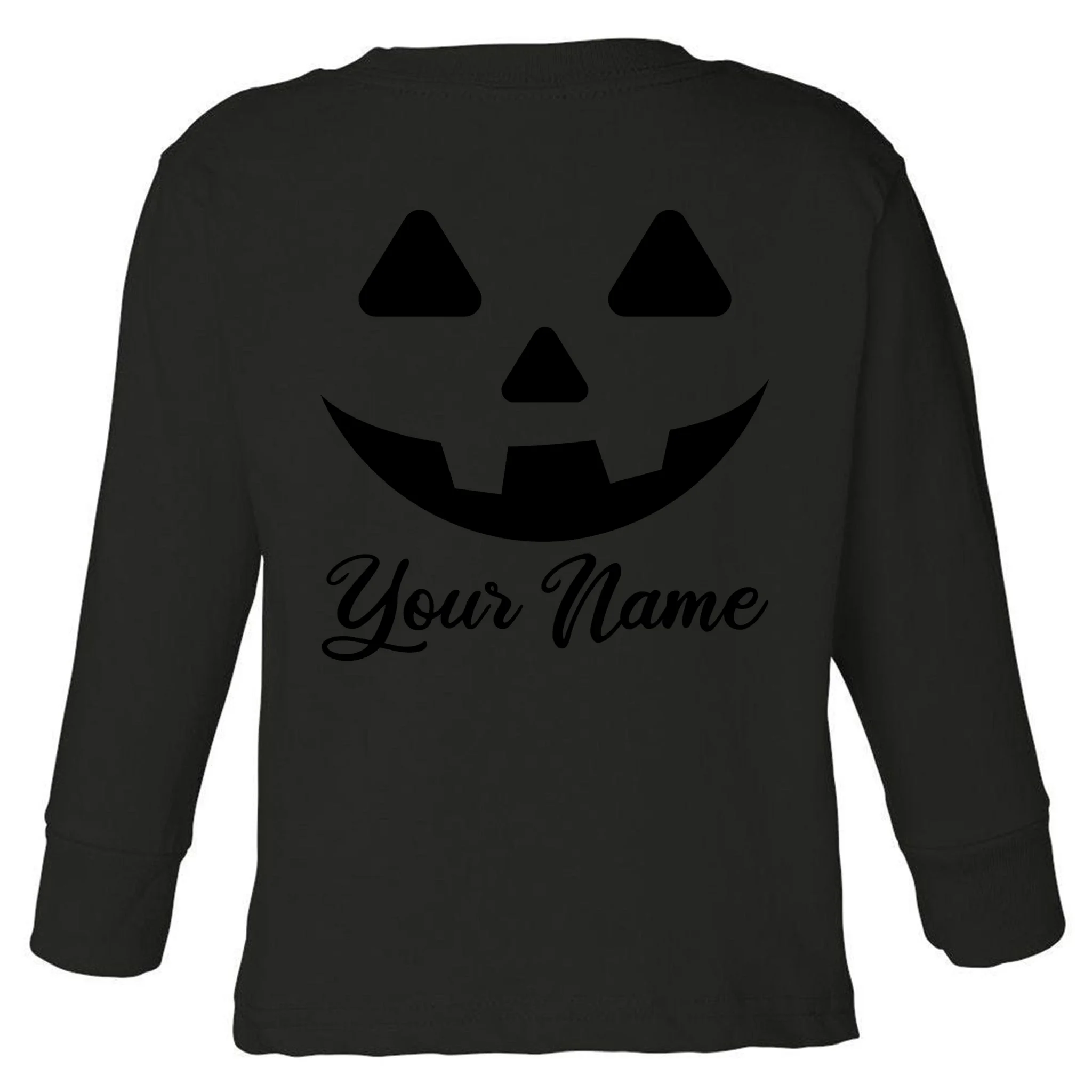 Personalized Jack O'Lantern Halloween Toddler Long Sleeve Shirt Custom Name - Back - Close-up