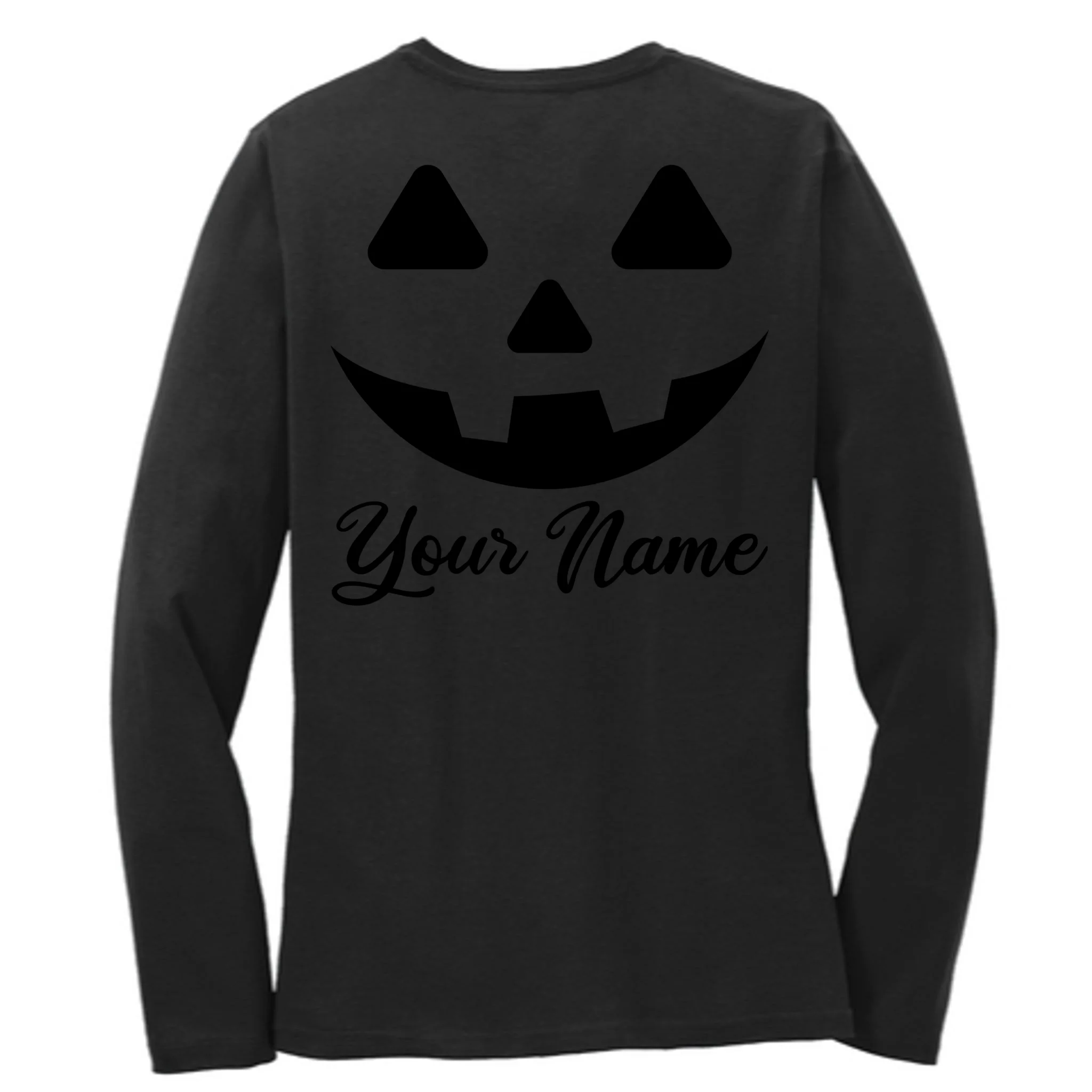 Personalized Jack O'Lantern Halloween Women's Long Sleeve Shirt Custom Name - Back
