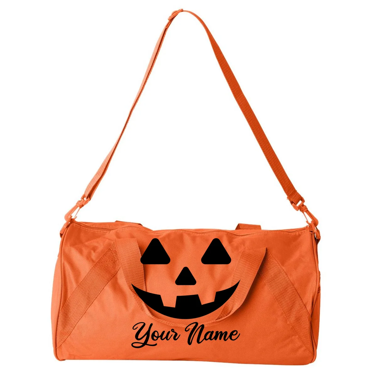 Personalized Jack O'Lantern Halloween Duffel Bag Custom Name - Back - Close-up