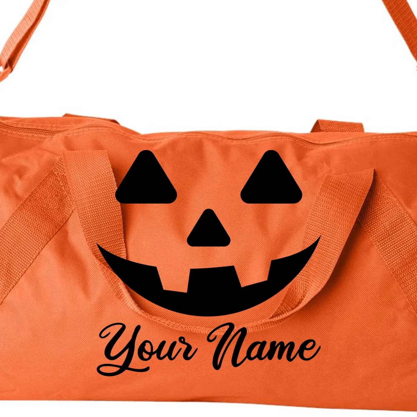 Personalized Jack O'Lantern Halloween Duffel Bag Custom Name - Back - Close-up