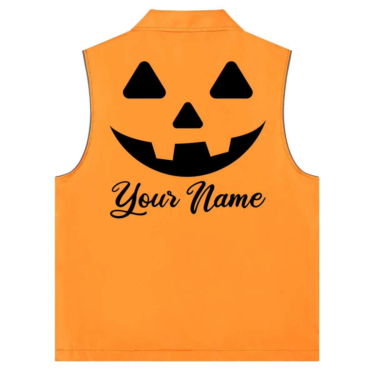 Personalized Jack O'Lantern Halloween Men's Vest Custom Name - Back - Close-up
