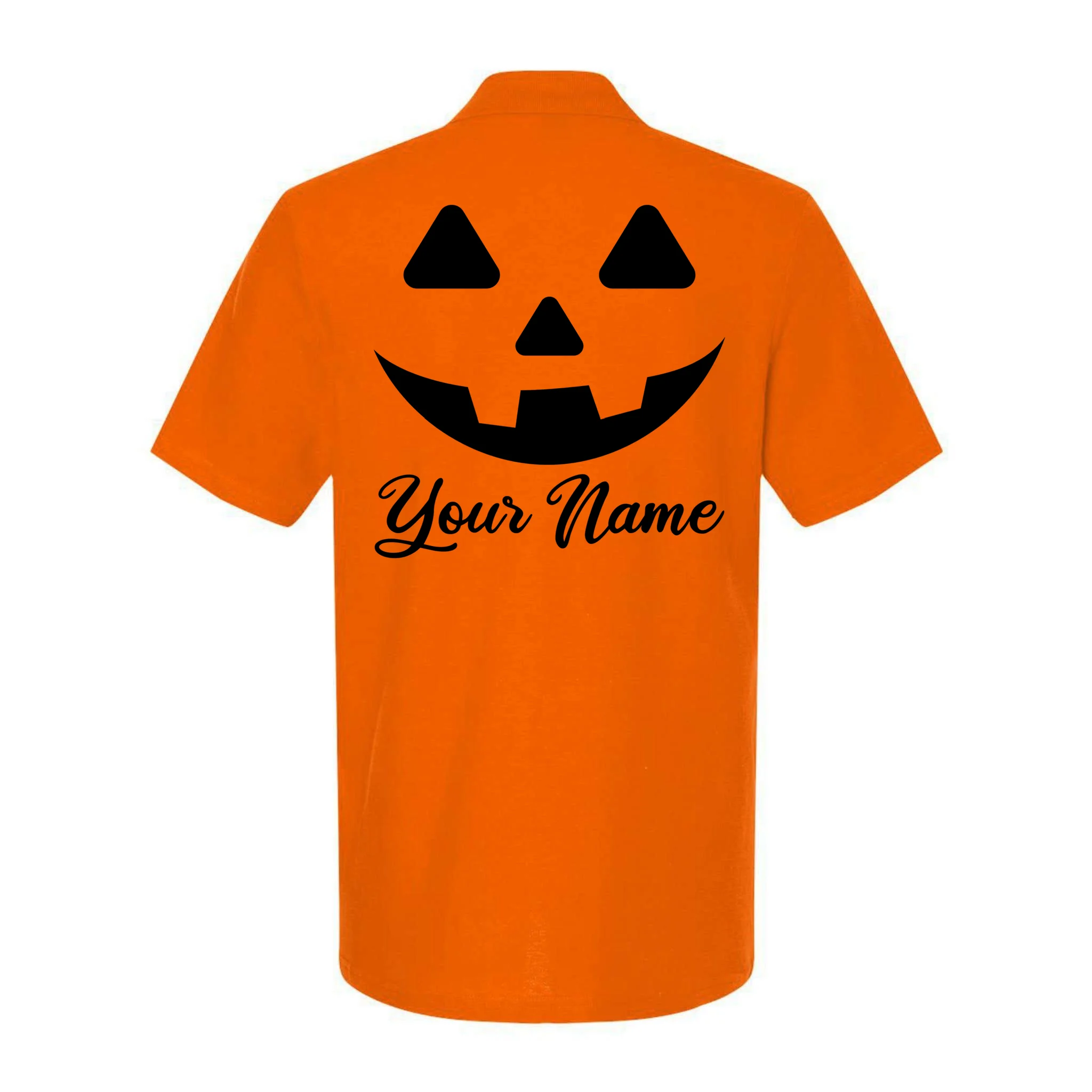 Personalized Jack O'Lantern Halloween Men's Polo Custom Name - Back - Close-up