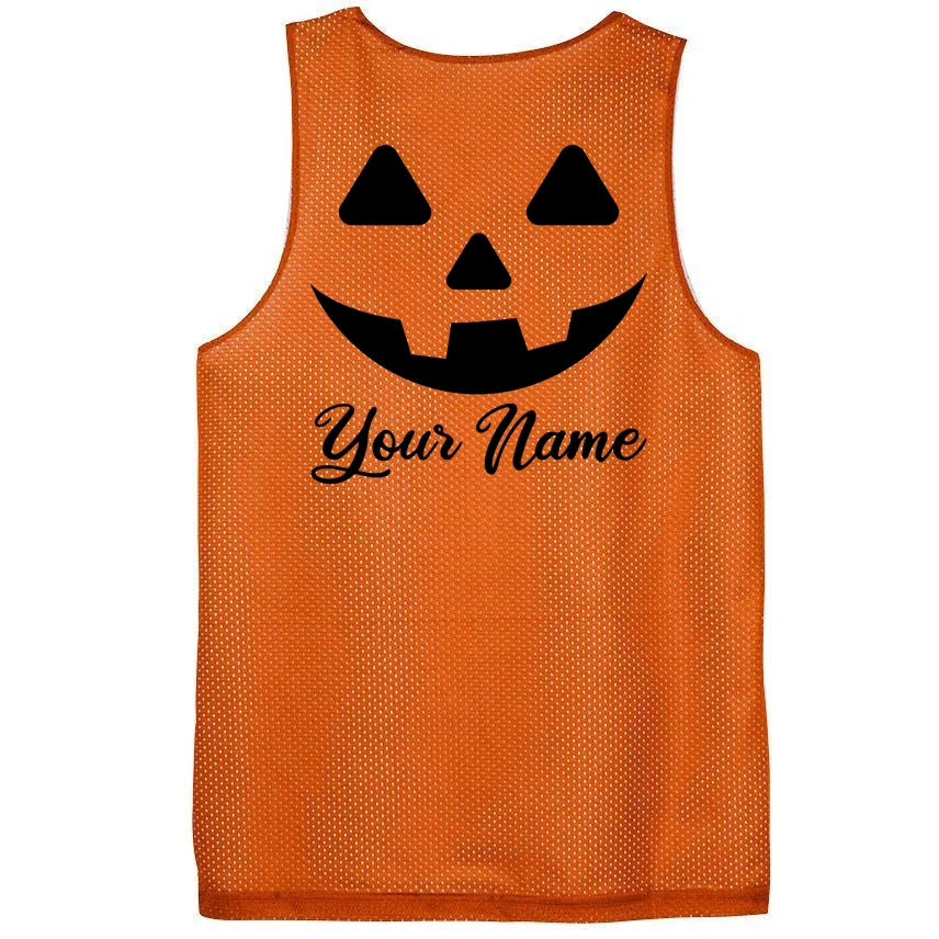 Personalized Jack O'Lantern Halloween Men's Basketball Jersey Custom Name - Back - Close-up