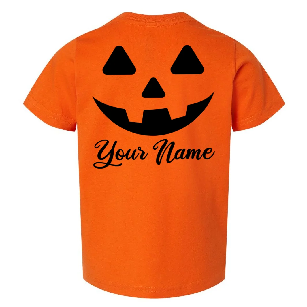 Personalized Jack O'Lantern Halloween Toddler T-Shirt Custom Name - Back