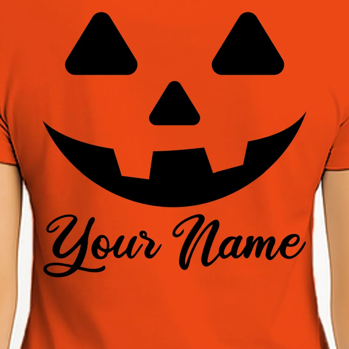 Personalized Jack O'Lantern Halloween Women's T-Shirt Custom Name - Back - Close-up