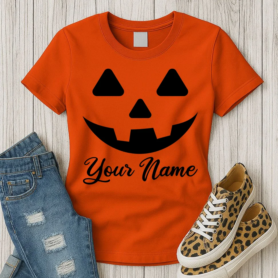 Personalized Jack O'Lantern Halloween Women's T-Shirt Custom Name - Front 2