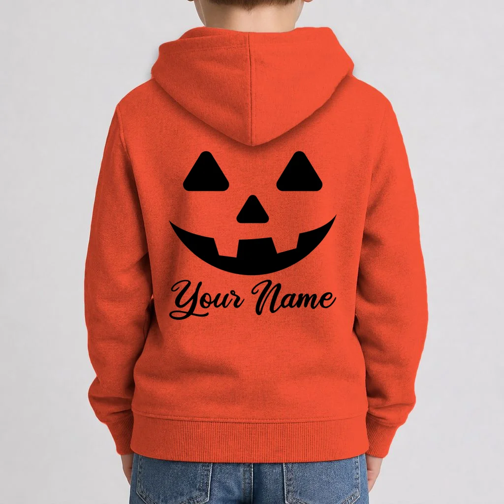 Personalized Jack O'Lantern Halloween Kids Hoodie Custom Name - Back 1