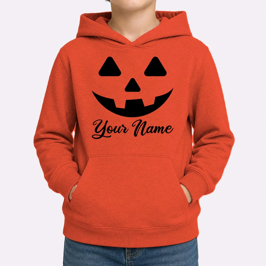 Personalized Jack O'Lantern Halloween Kids Hoodie Custom Name - Front 1