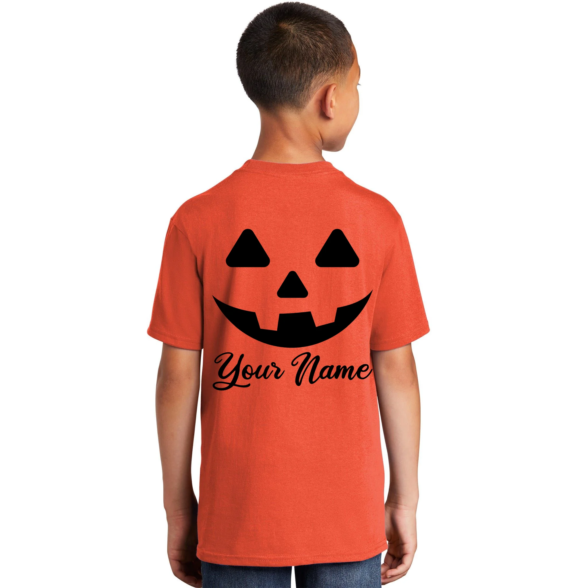 Personalized Jack O'Lantern Halloween Kids T-Shirt Custom Name - Back