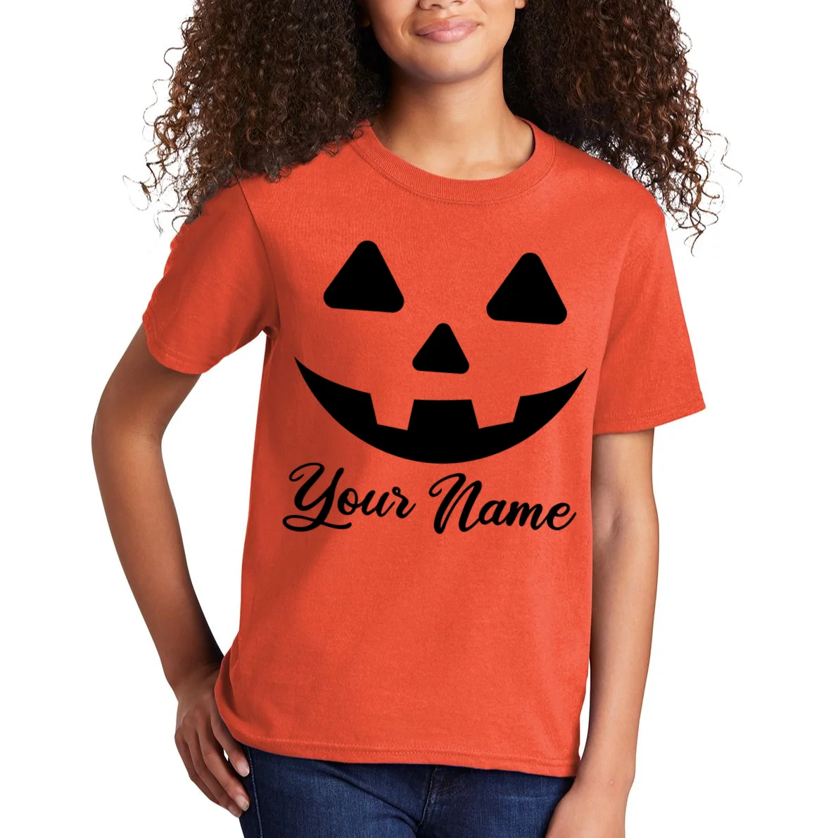 Personalized Jack O'Lantern Halloween Kids T-Shirt Custom Name - Front 1
