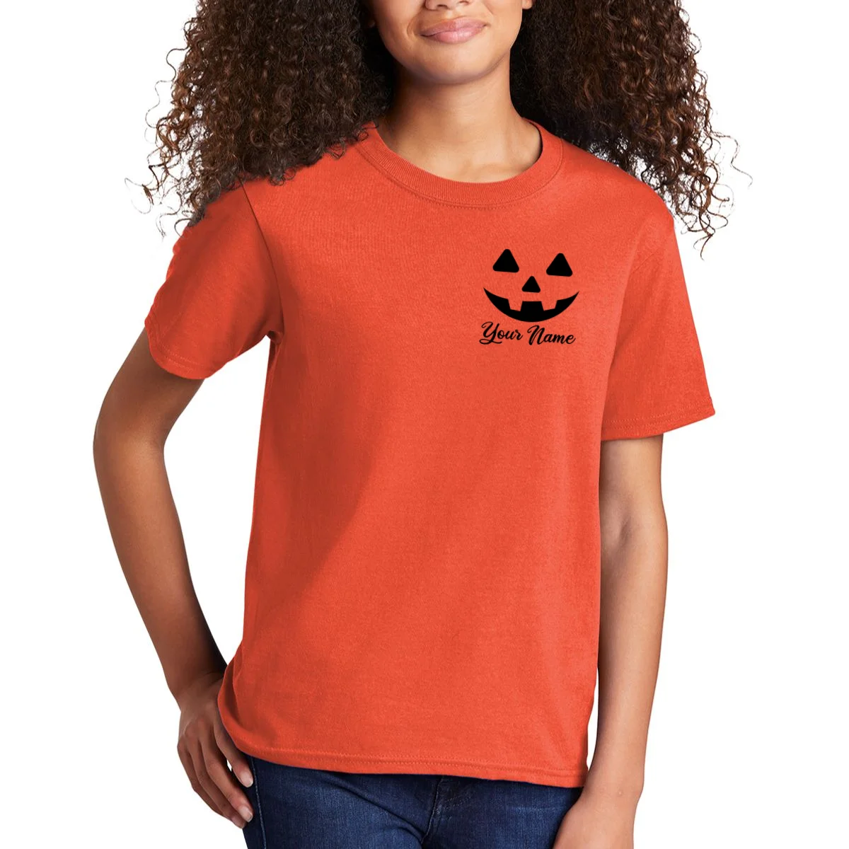 Personalized Jack O'Lantern Halloween Kids T-Shirt Custom Name - Front 1
