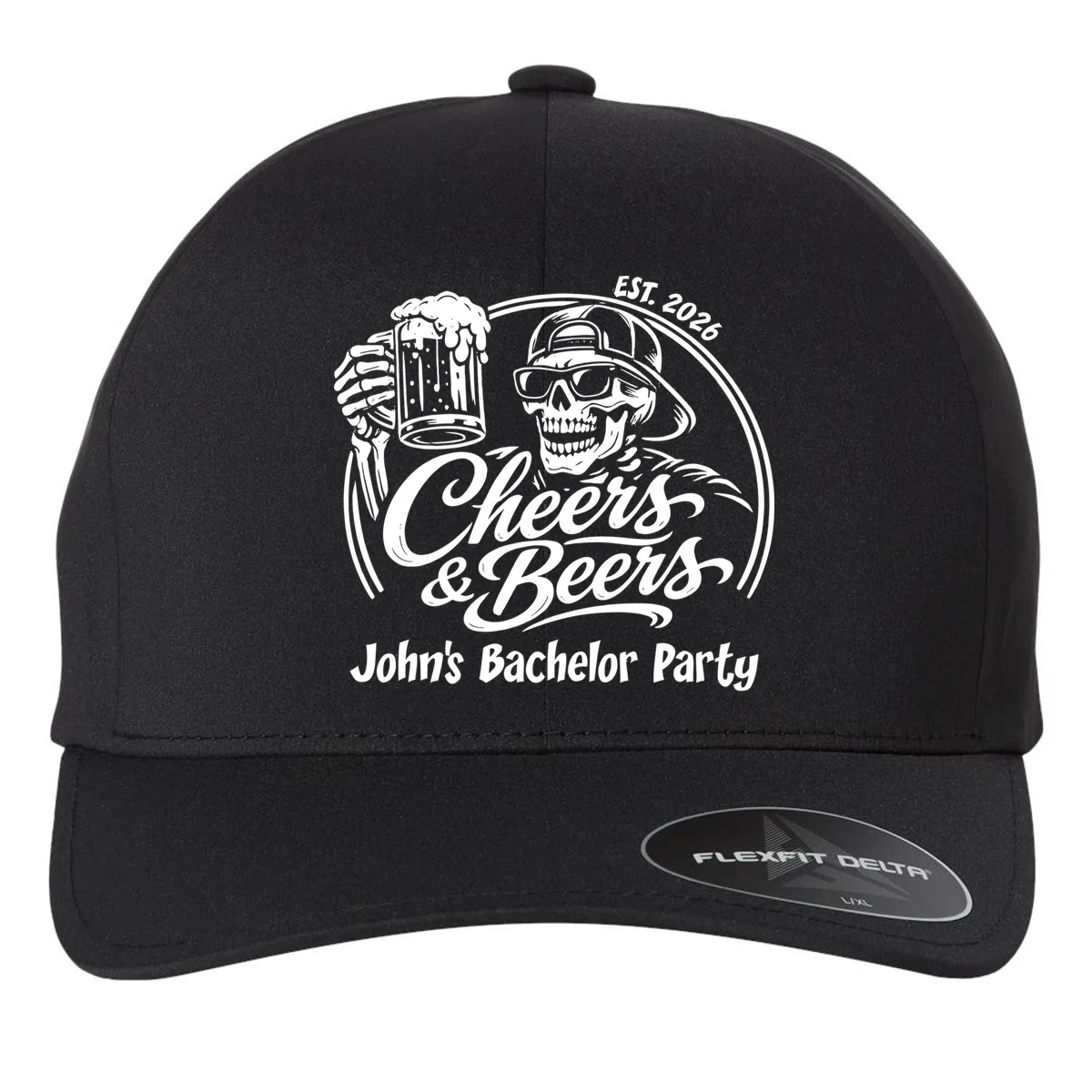 Custom Bachelor Party Skeleton Bachelor Trip Flexfit Men's Snapback Hat - Front