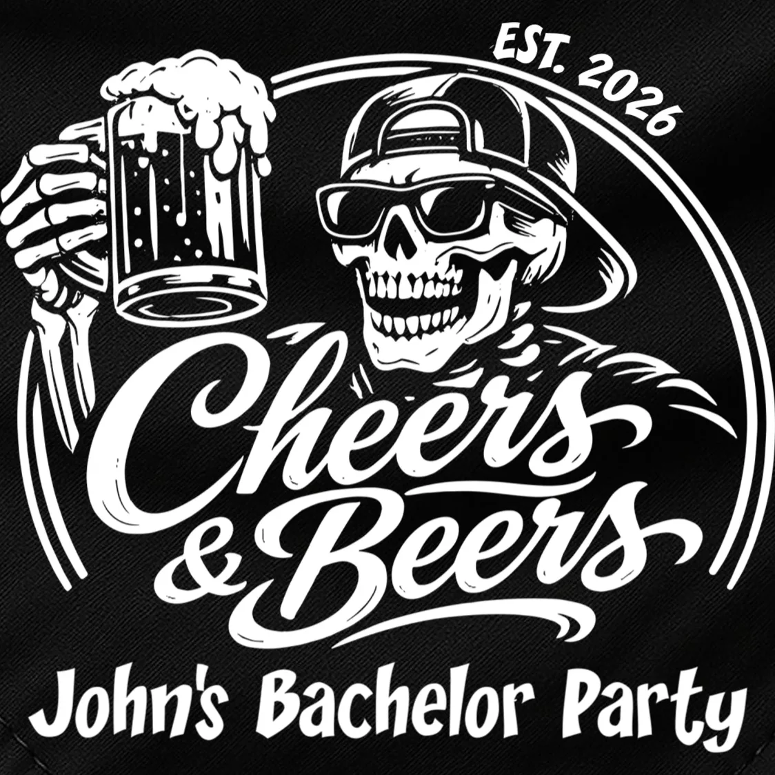 Custom Bachelor Party Skeleton Bachelor Trip Dog Bandana - Front - Close-up