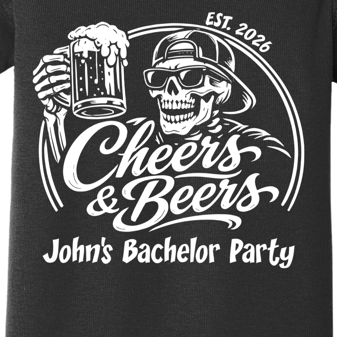 Custom Bachelor Party Skeleton Bachelor Trip Baby Bodysuit - Front - Close-up