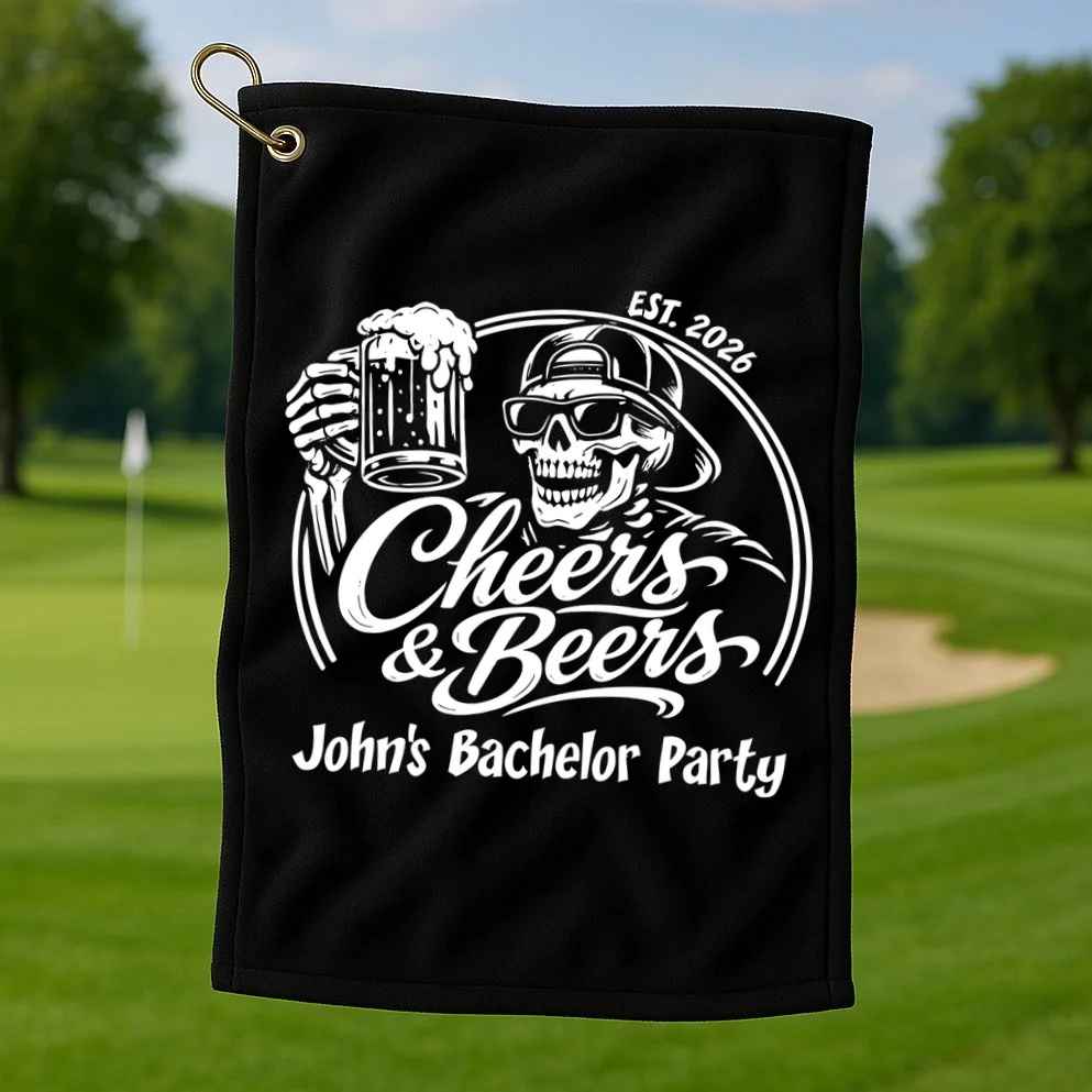 Custom Bachelor Party Skeleton Bachelor Trip Golf Towel - Front 1